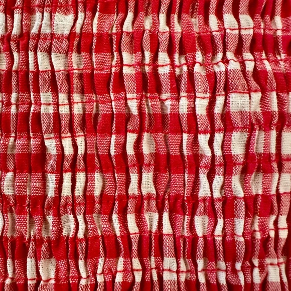 LIONESS, HAVANA SMOCKED MINI DRESS IN RED GINGHAM. SIZE XS - Picture 5 of 7